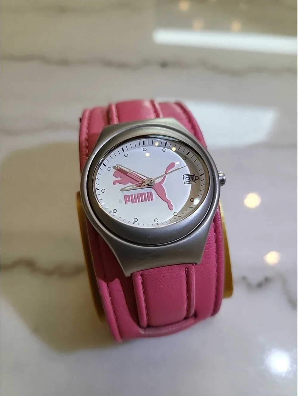 Ladies Pink Puma Oval Watch WR100M Leather Band Stainless Steel Case New Battery